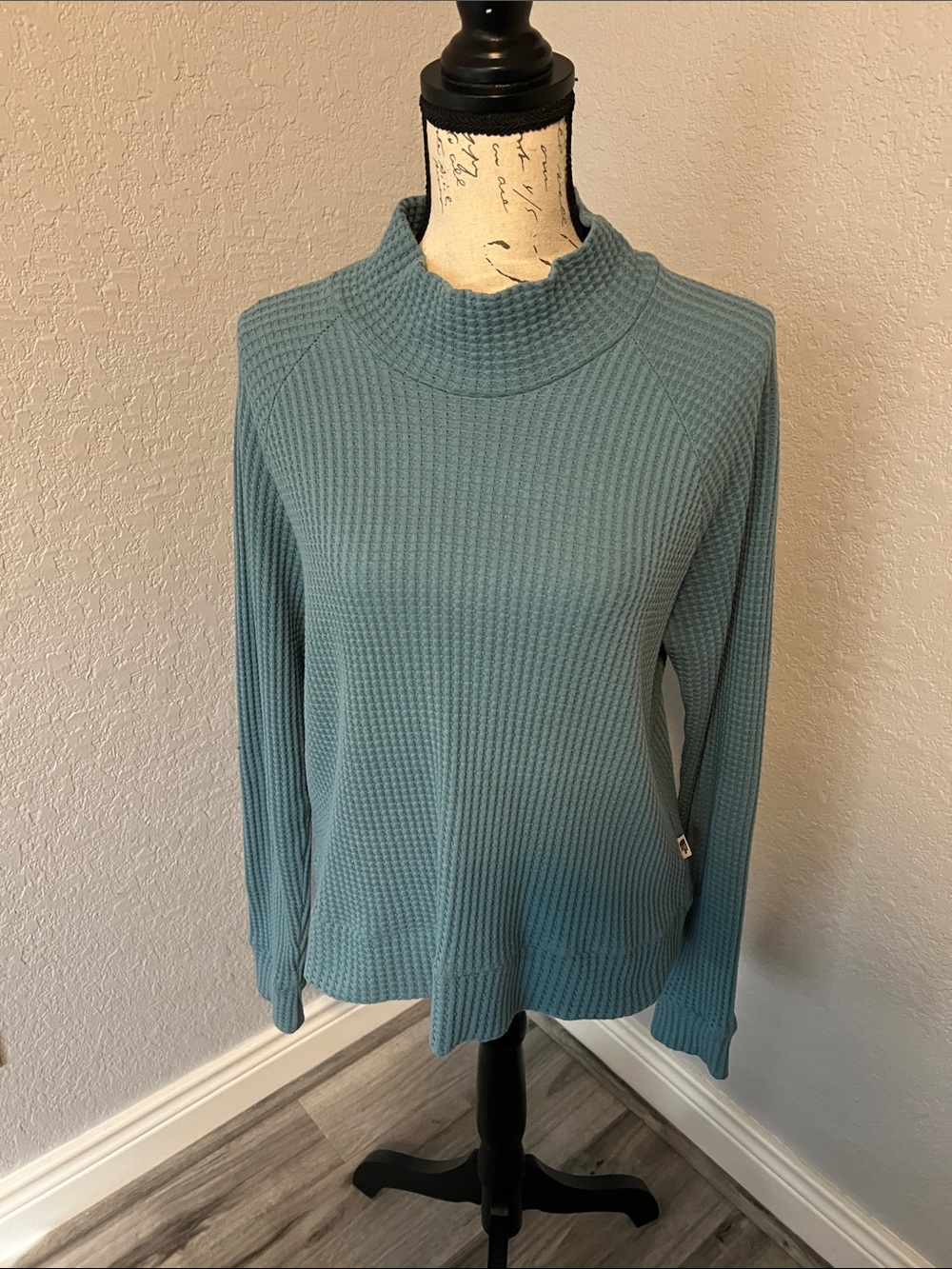 The North Face Women's Waffle Knit Mock Neck Sweater - Teal Blue